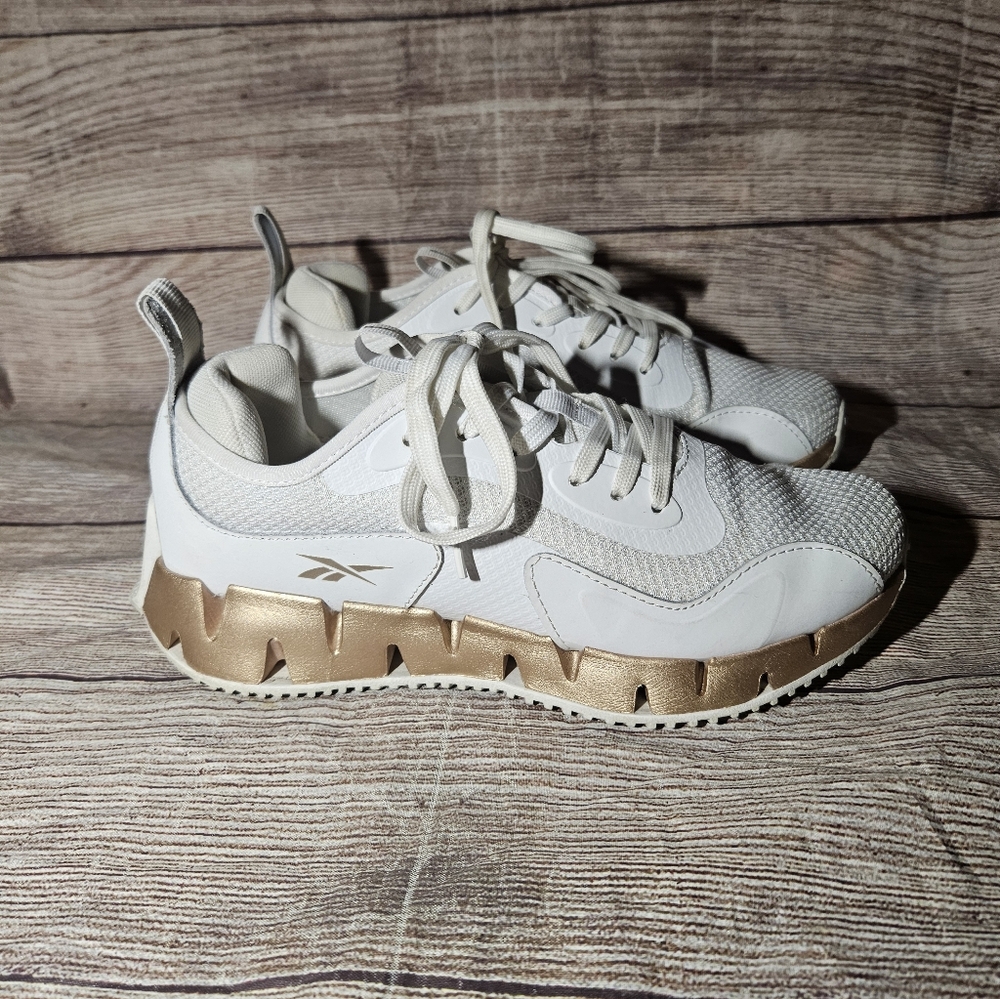 Reebok zig Dynamica Ortholite Galaxy 1 White And Gold Running Sneakers